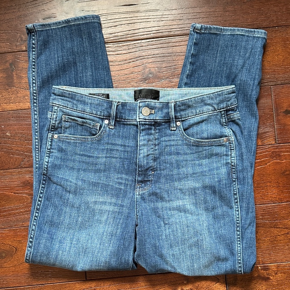 White House Black Market High Rise Straight Blue Denim Jeans Sz 8